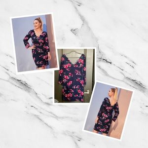 Scallop Trim Floral Print Form Fitted Dress